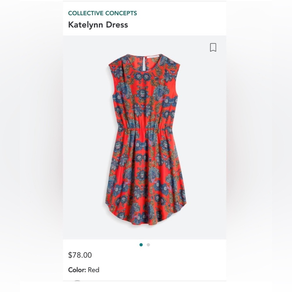 bright red dress with blue paisley & flower print, XSP